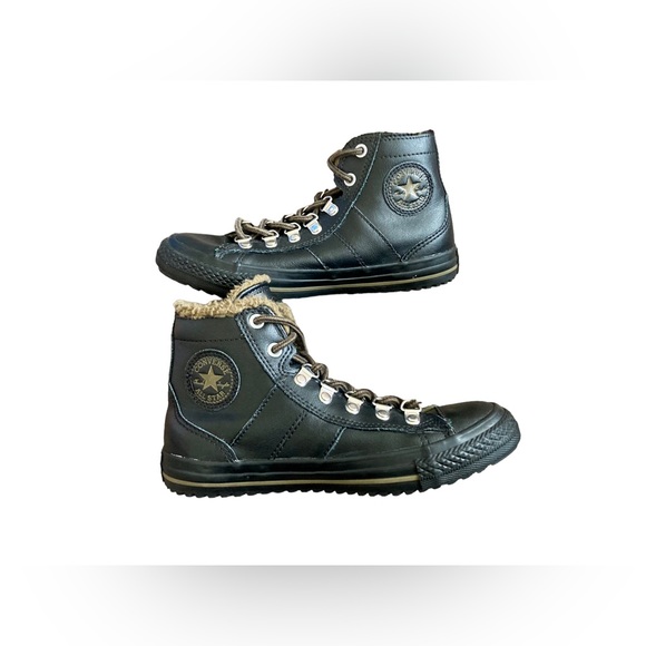 Converse Other - Converse All Star Ct Black Lace Up Leather Lined Winter Boots Kids Size 3 EUC